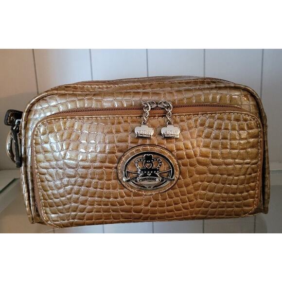 Kathy Van Zeeland Womens Pocketbook Golden Honey Croco Embossed Organizer Bag - Picture 1 of 16